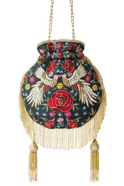 Black pheonix embroidered bag