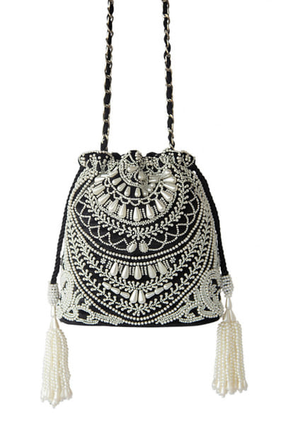 Black velvet embellished potli bag
