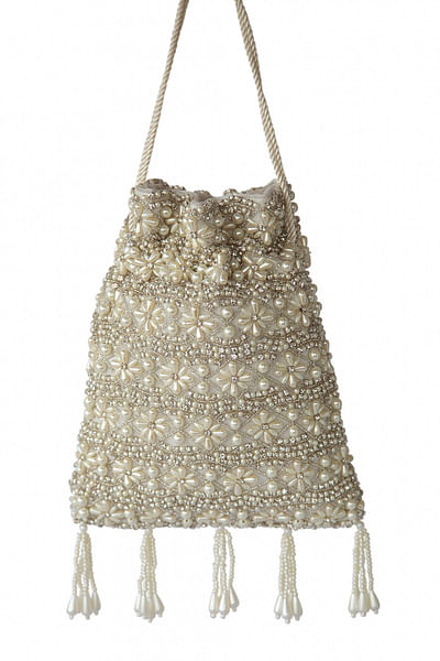 Cream pearl embellished bag