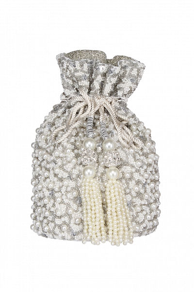 Pearl embellished bucket bag
