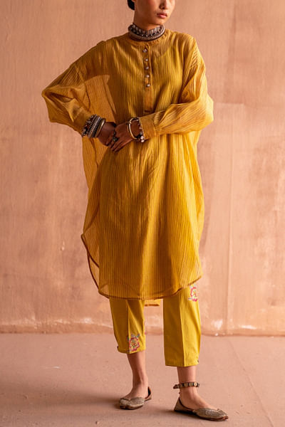 Yellow hand block printed shirt