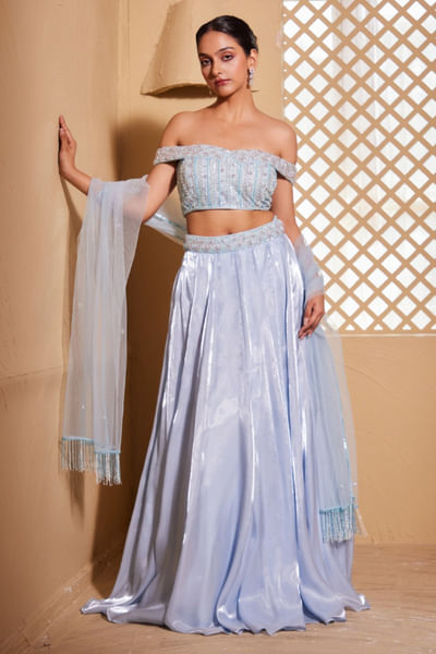 Pastel blue italian organza lehenga set