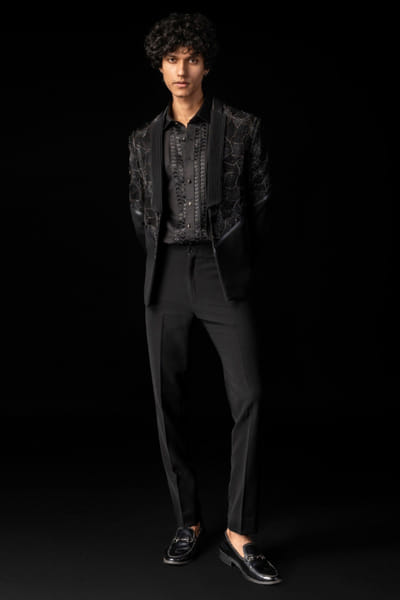Black embroidered tuxedo and trouser