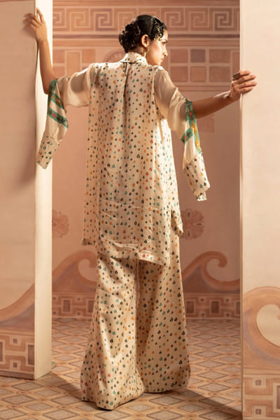 Anuradha Deb Ivory printed zardosi embroidered tunic set ANURJUL26D149972