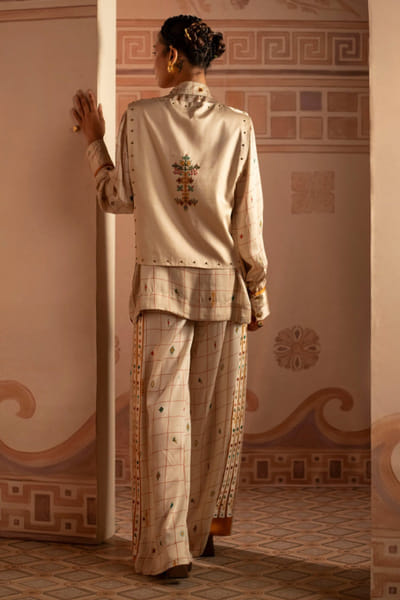 Anuradha Deb Ivory printed bead hand embroidered co-ord set ANURJUL26D149974