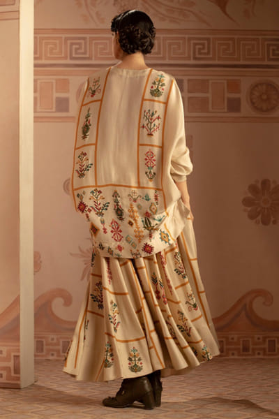 Anuradha Deb Ivory printed bead hand embroidered skirt set ANURJUL26D149976