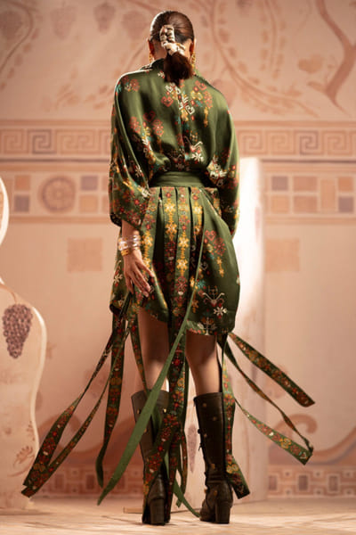 Anuradha Deb Olive printed bead hand embroidered skirt set ANURJUL26D149978