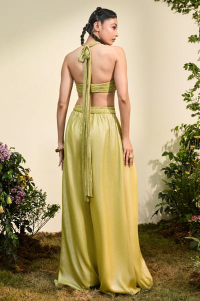 Esha Sethi Thirani Lime green chiffon blouse and pant set ESHAMAY26D144285