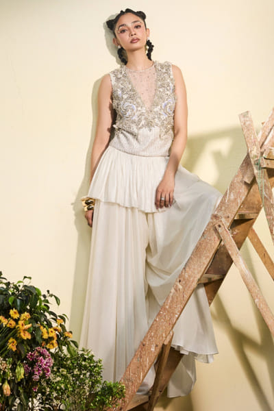 Esha Sethi Thirani Ivory chiffon tunic set ESHAMAY26D144291