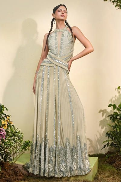 Esha Sethi Thirani Celery green tulle jumpsuit ESHAMAY26D144307