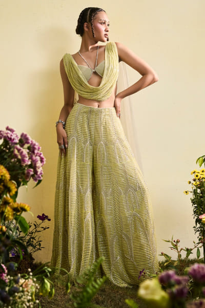 Esha Sethi Thirani Green bead embroidered sharara set ESHAMAY26D144308