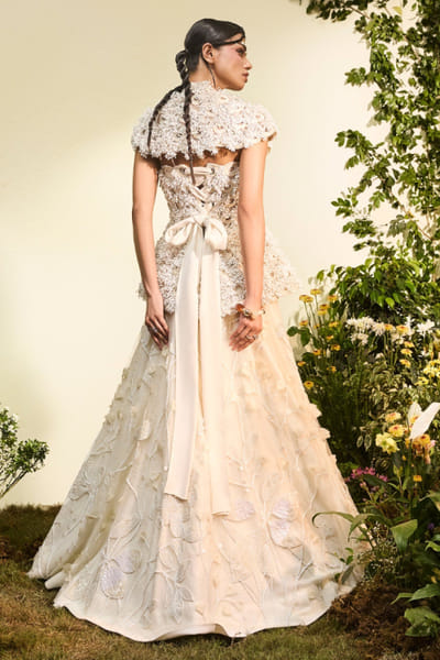 Esha Sethi Thirani Ivory appliqué peplum lehenga set ESHAMAY26D144310