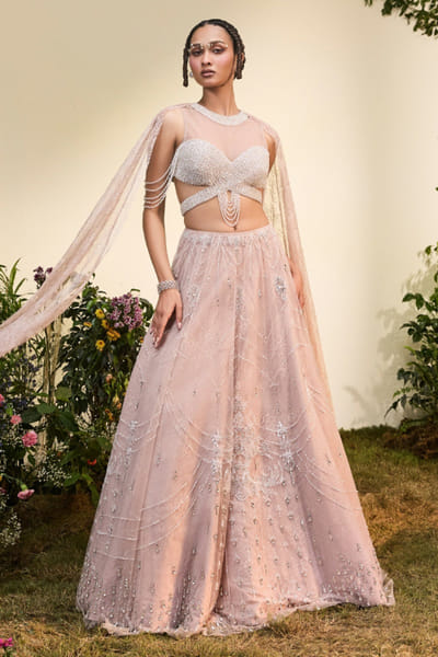 Esha Sethi Thirani Old rose crystal embellished lehenga set ESHAMAY26D144311