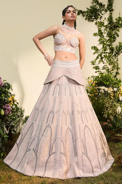 Esha Sethi Thirani Blush pink embellished corset lehenga set ESHAMAY26D144312