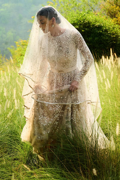 Ivory embroidered gown and belt