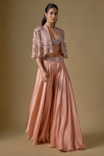 Rose gold embroidered jacket sharara set