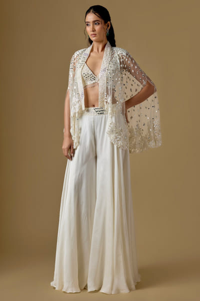 Ivory embroidered cape set