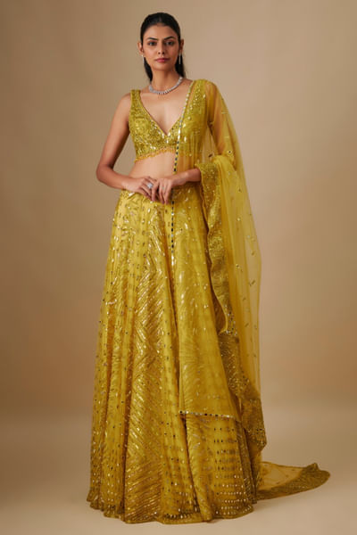 Yellow embroidered lehenga set