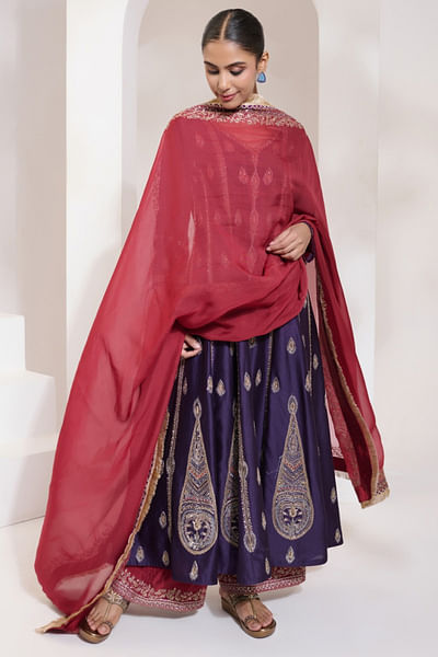 Purple zari embroidered anarkali set
