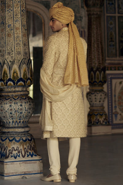 Nitika Gujral Gold tonal resham and dabka sherwani set NIKSEP25D132858