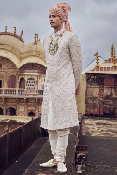 Nude zari and dabka embroidered sherwani set