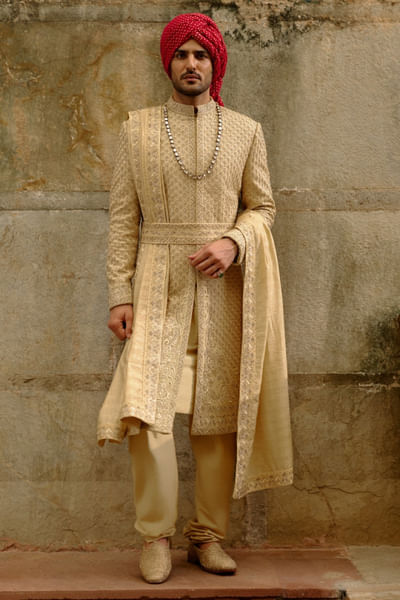 Gold embroidered sherwani set