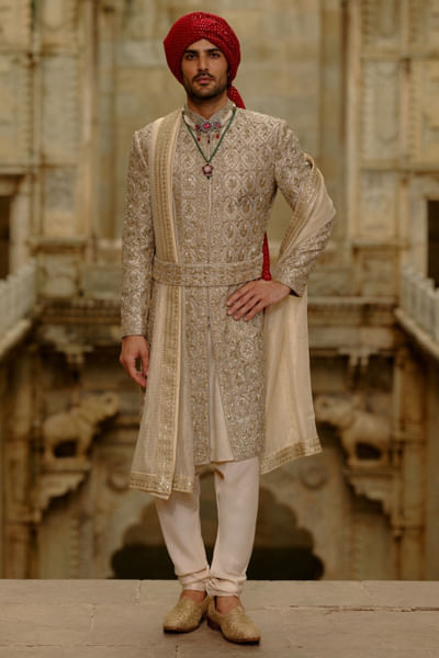 Gold zardozi embroidered sherwani set