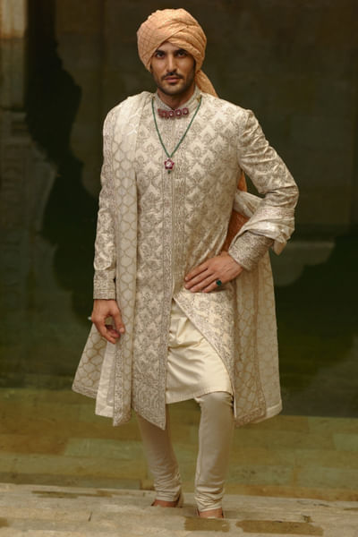 Ivory embroidered sherwani set