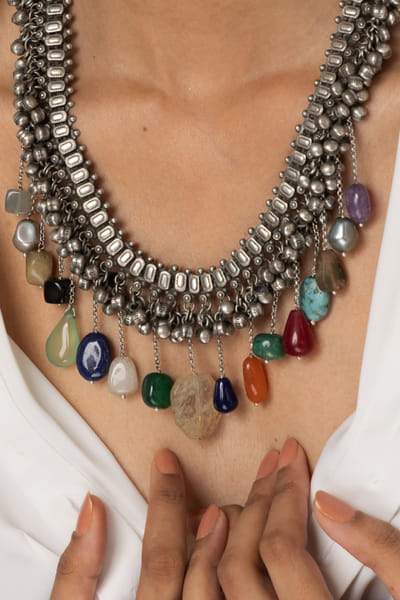 Joules by Radhika Multicolour stone embellished tiered necklace JOUFEB26D338874