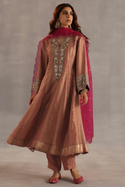 Orange hand embroidered kurta set