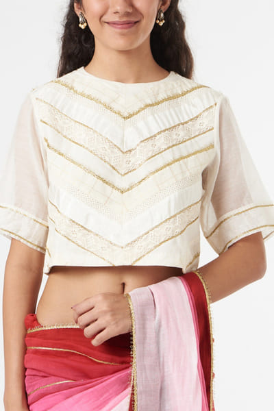 Ivory applique chanderi blouse