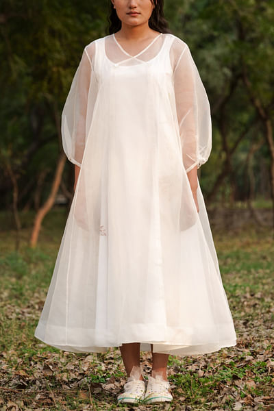 White organza angrakha dress