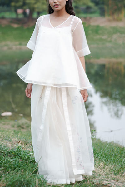 White organza angrakha top