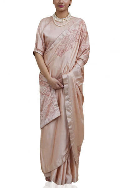 Ahmev Peach printed sari set AHMOCT001