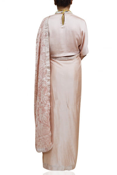 Ahmev Peach printed sari set AHMOCT001