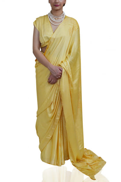 Ahmev Yellow printed sari set AHMOCT002