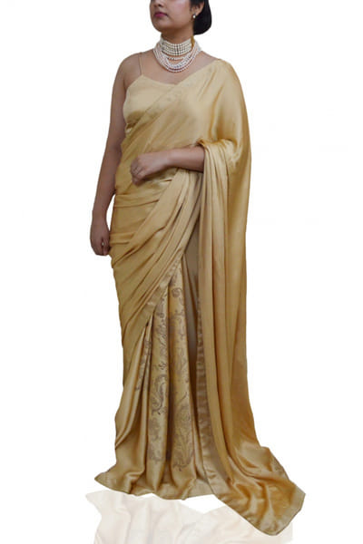 Ahmev Beige printed sari set AHMOCT003