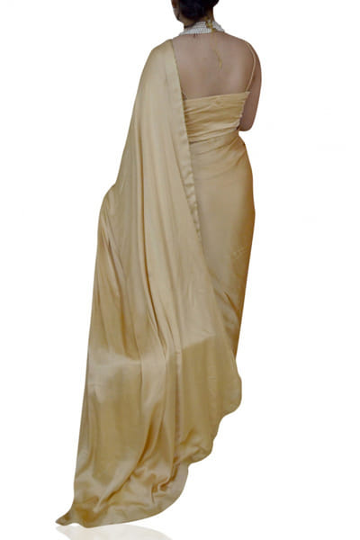 Ahmev Beige printed sari set AHMOCT003