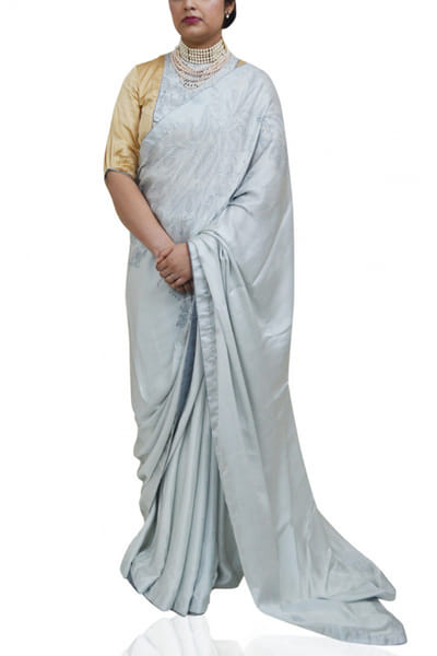Ahmev Sky blue printed sari set AHMOCT004