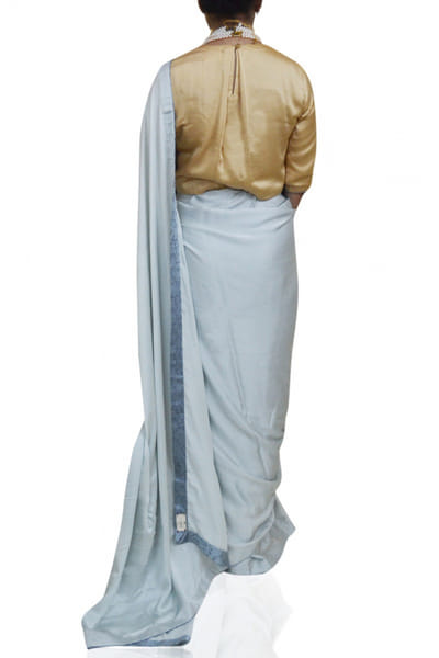 Ahmev Sky blue printed sari set AHMOCT004