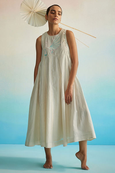 Ivory appliquéd and panelled dress