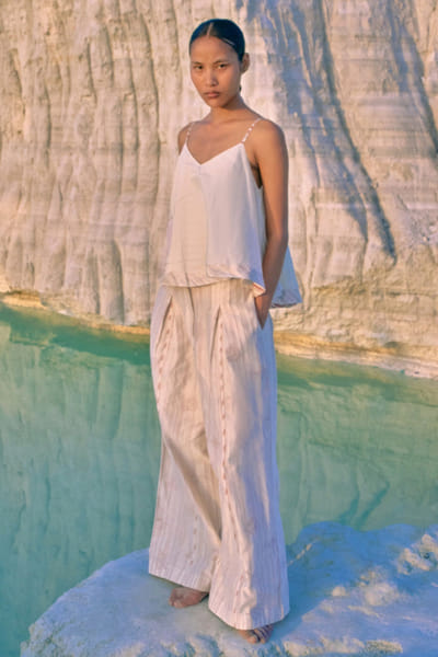 Ivory screen printed and pleated top