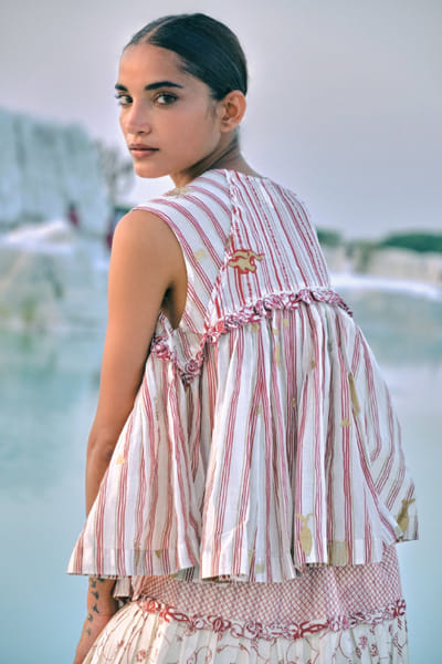 Ivory embroidery and screen printed tie-up top