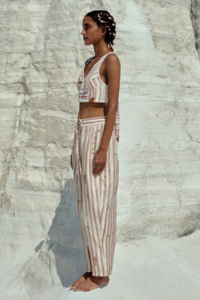 Ivory screen-printed and panelled bustier