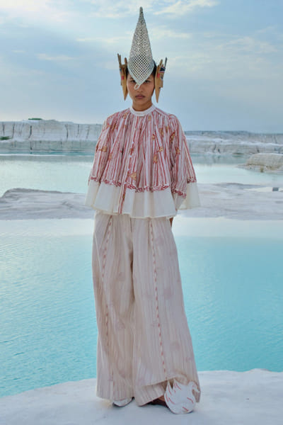 Ivory hand screen-printed and gathered top