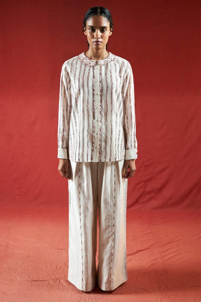 Ivory screen-printed and embroidered shirt