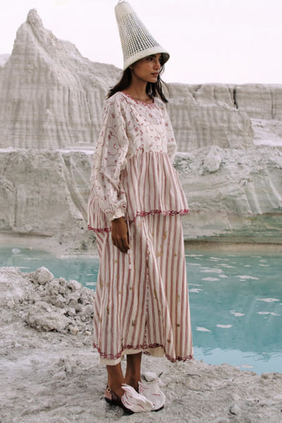 Ivory printed and gathered two-tier dress