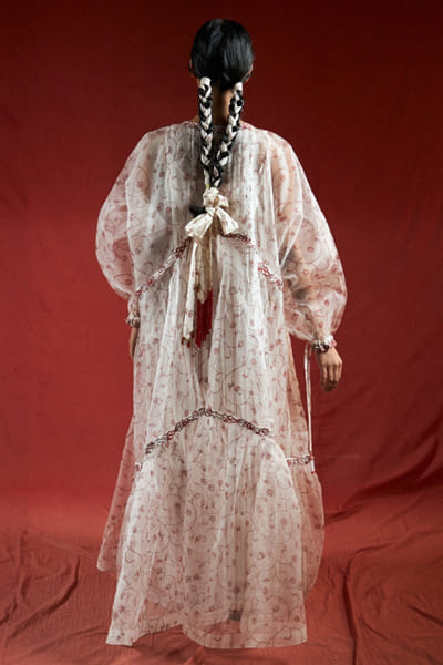 Ivory print embroidered tiered dress