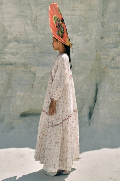 Ivory screen print and embroidery tiered dress