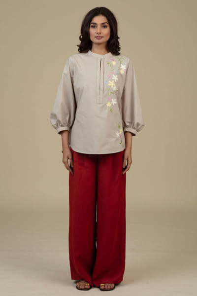 Sand embroidered cotton shirt